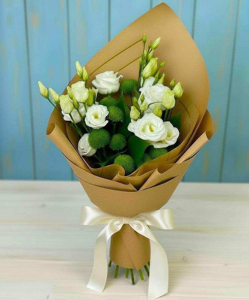 Букет цветов из: Хризантемы и Лизиантусы в Нурма