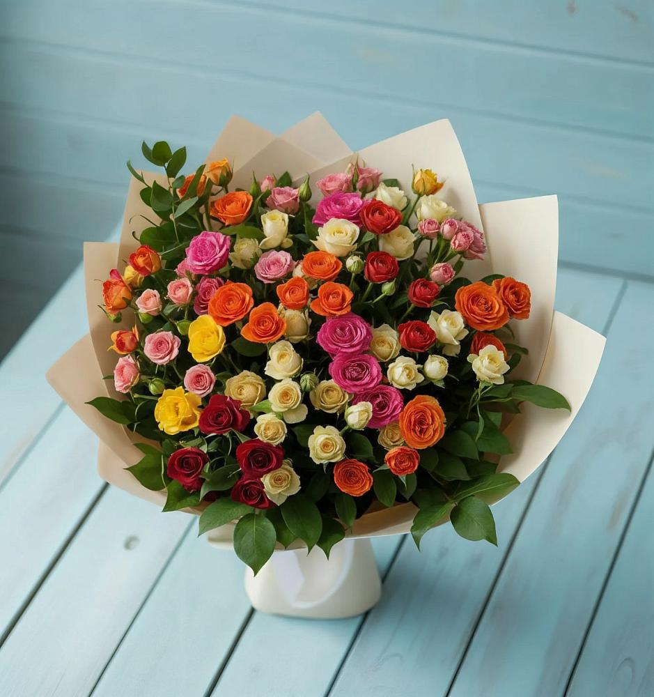 Букет Микс из разноцветных кустовых роз в Нурма