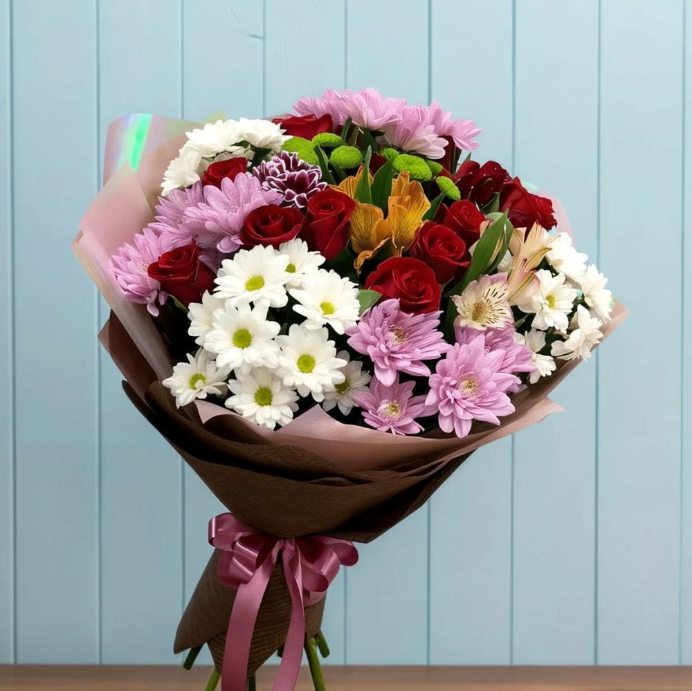 Букет цветов из: Розы, Хризантемы и Альстромерии в Нурма